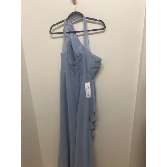 Azazie Maive Dusty Blue One-Shoulder Ruched Chiffon Bridesmaid Dress Size A12 - Picture 7 of 11